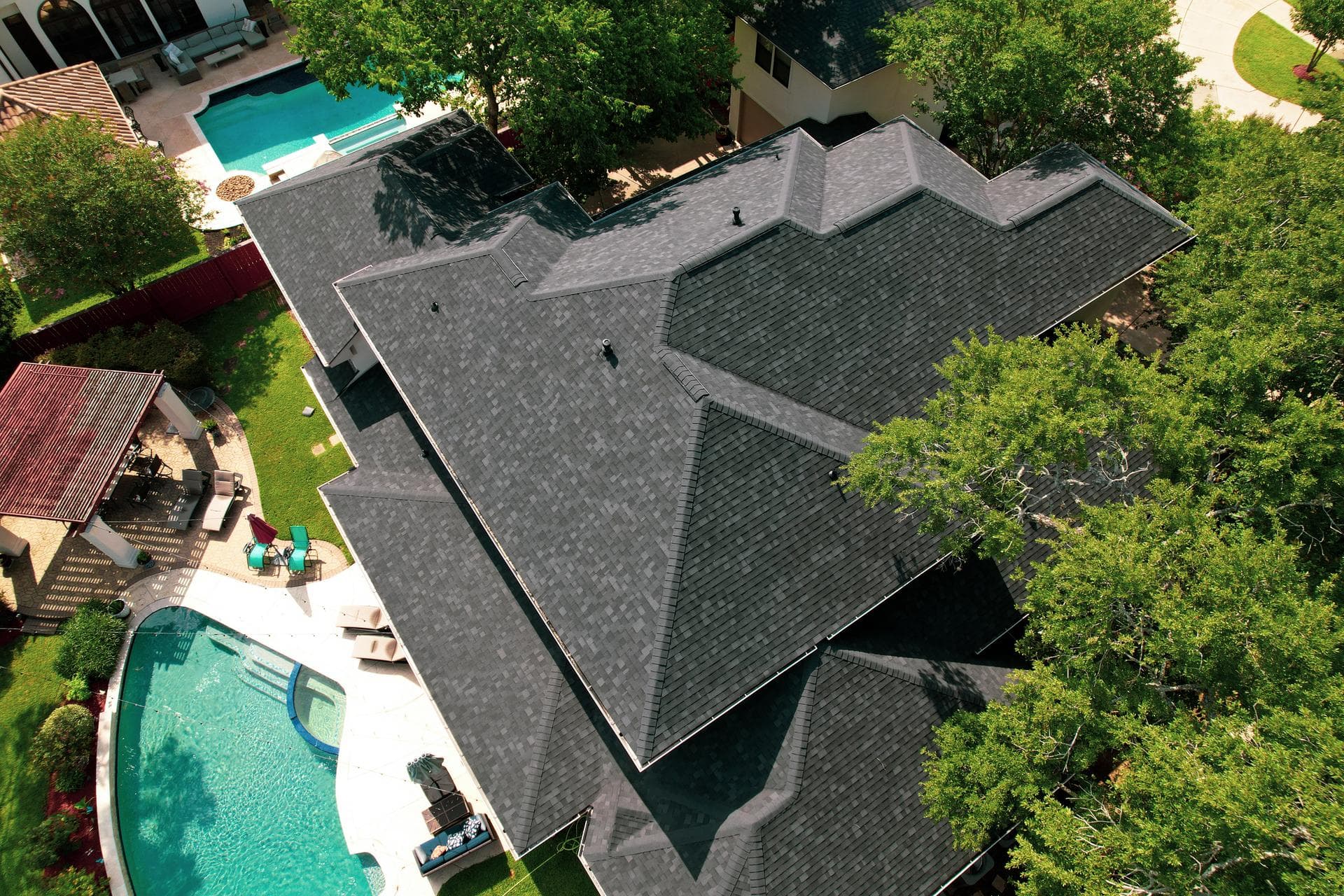aerial view of roofing project